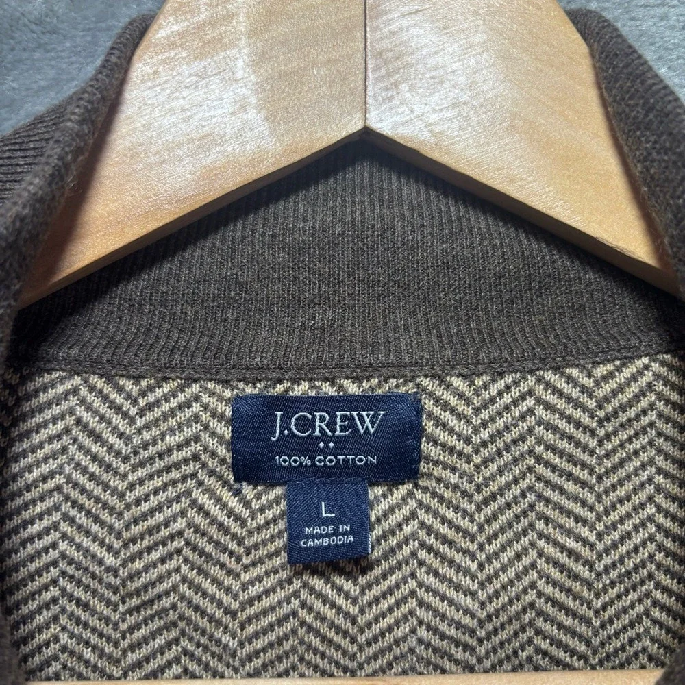 J.Crew Re-Imagined Qtr Zip Sweater Men's L‎ Brown Herringbone Preppy Casual